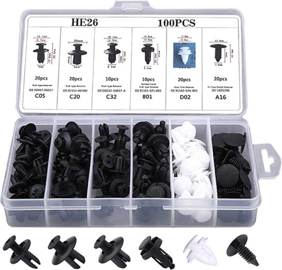 Plastic Clips Popnagel - 100 stuks - Motor Kuip Clips - Auto Interieur Montage Clipjes - Trim Paneel - Bevestiging voor Auto Deurpanelen