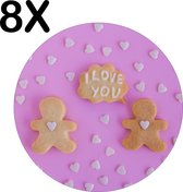 BWK Stevige Ronde Placemat - I Love You Koekjes met Roze Achtergrond - Set van 8 Placemats - 50x50 cm - 1 mm dik Polystyreen - Afneembaar