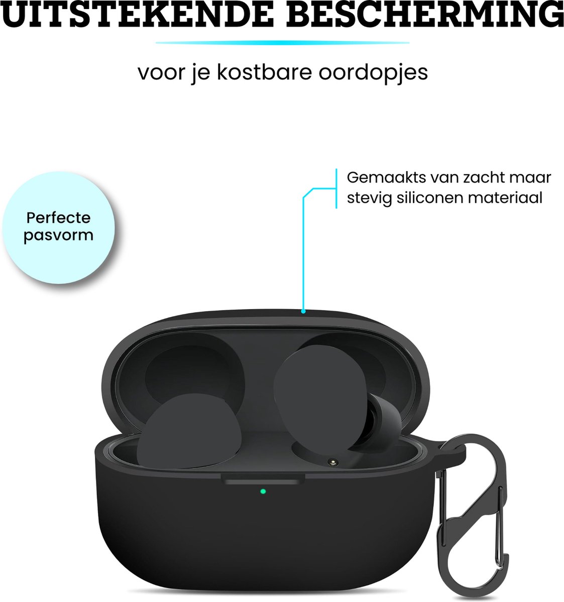 Somstyle Hoesje Geschikt voor Sony WF-1000XM5 Draadloze Oordopjes - Zacht Siliconen met Clip – Zwart – foto 5