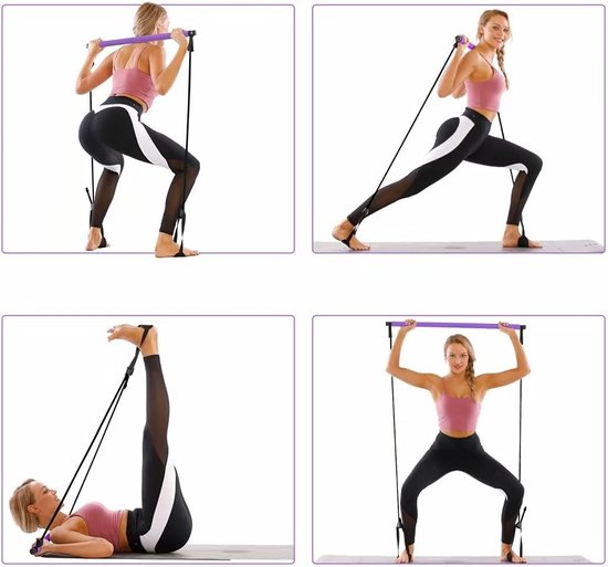 Pilates-Stangen-Set Mit 6 Widerstandsbändern - Ganzkörpertraining Für Zuhause, Yoga, Physiotherapie (tragbar, 6 Stufen, Inkl. Knöchelriemen & Griffen)
