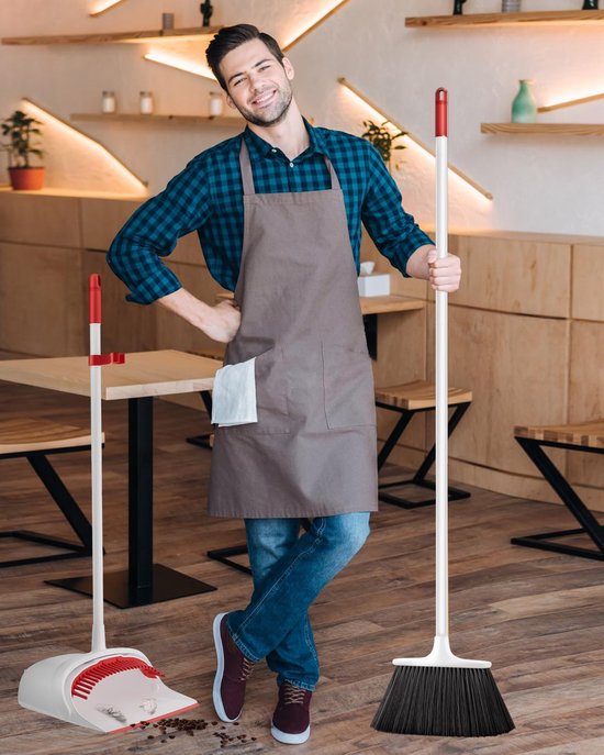 Broom with Handle, Dustpan Set with Teeth and Rubber Lip, Broom and Dustpan Set with Long Handle, Broom Outdoor/Indoor, Dustpan with Long Handle, Space Saving Dustpan for Home, Office van TreeLen — afbeelding 2