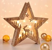 SHOP YOLO- kerstdecoratie woonkamer-Led-dennenboom van hout-30 cm-warm wit verlicht- Verlichting Batterij aangedreven