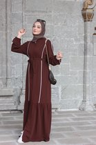 Nur Boutique Abaya Sara - bruin/wit - maat 36-40 (maat 1) - Islamitische kleding - Bedekte kleding - Gebedskleding - Moslima