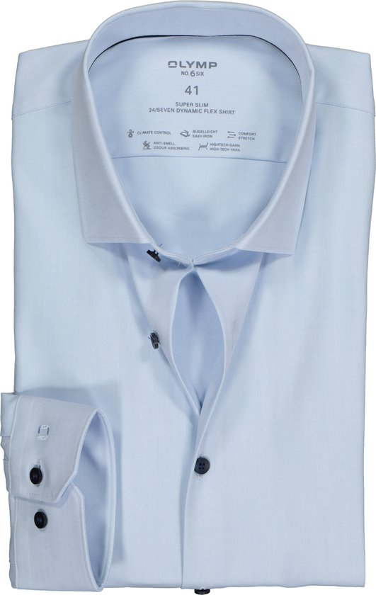 OLYMP No. 6 super slim fit overhemd 24/7 - lichtblauw - Strijkvriendelijk - Boordmaat: