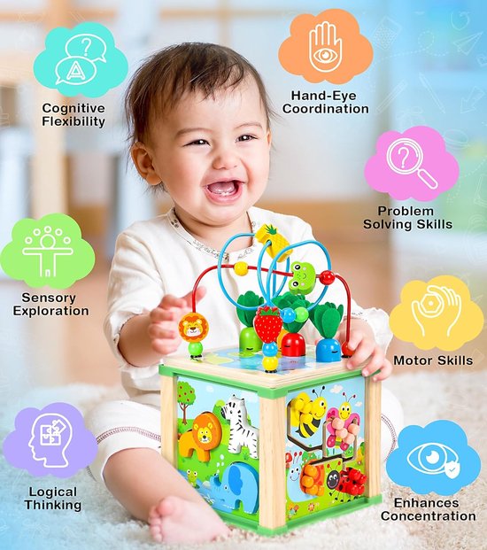 AiTuiTui Montessori Activiteitenkubus Baby vanaf 6 12 18