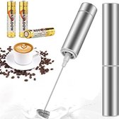 Opschuimer voor Melk - Melkopschuimer Electrisch met 3 batterijen/min/minidrankmixer, koffiegarde, werkt op batterijen voor latte, matcha thee, cappuccino (batterij) - Zilver