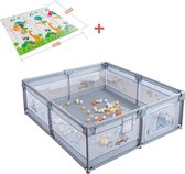 K IKIDO Kinderbox - Speelbox - Babybox -Babypark - Inclusief Speelmat - Speelbox met 60x Oceaan Ballen - Kruipbox voor Baby - Kruipbox voor Baby - 200 x 180 x 65cm - Grijs