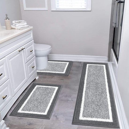 Ultra zachte badkamer mat sets 3-delige luxe antislip absorberende bad en toilet mat set machine wasbaar bad vloer tapijt douche tapijt, donkergrijs