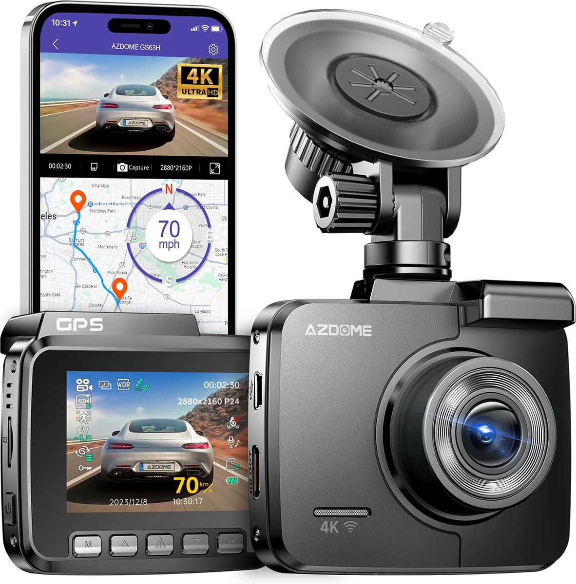 Caméra 170 Degrés Dash Cam 4K WiFi GPS Range Tour + Carte Mémoire 128 Go -  Double Lentille, Full HD 1080P + 1080P, Voiture DVR, Enregistreur Vidéo,  Capteur Sony, Vision Nocturne, WDR Double, voiture i