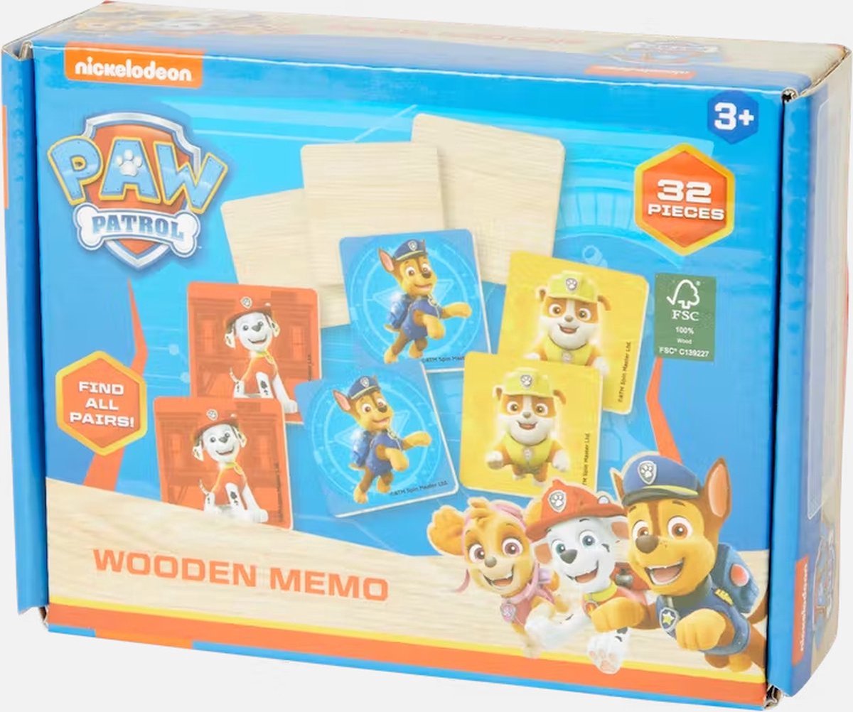 Paw Patrol Memory - Blauw / Multicolor - Karton - Spel - 32 kaarten - Memoryspel - Leerspel