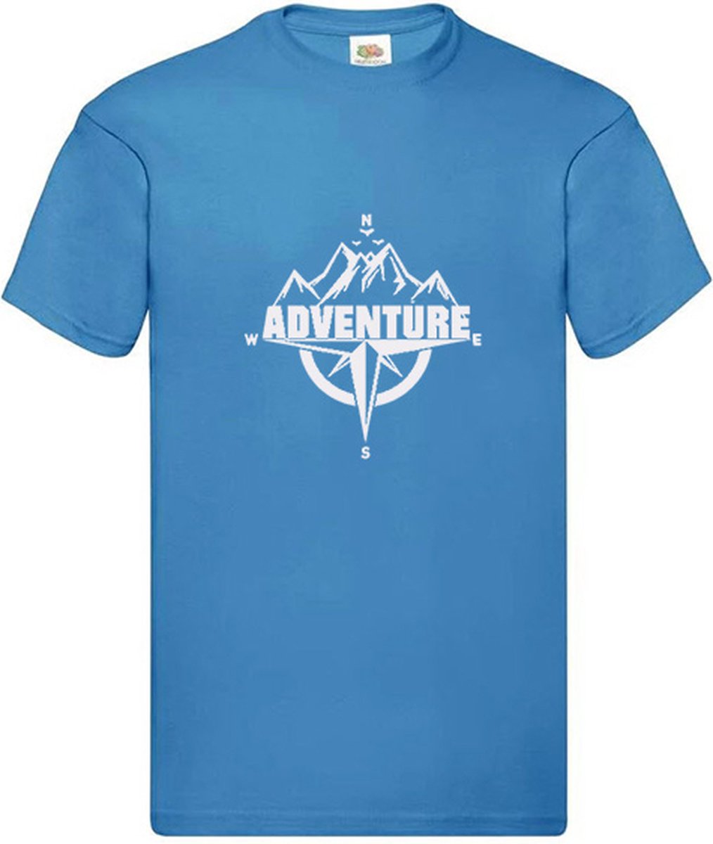 Blauw Heren Hoogwaardige T-shirts met Avontuurthema, Berg En Kompas