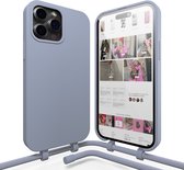xoxo Wildhearts silicone case met koord - Telefoonhoesje met koord - Backcover hoesje met telefoonkoord - Ash Blue Cord Case - geschikt voor Apple iPhone 15 Pro - blauw
