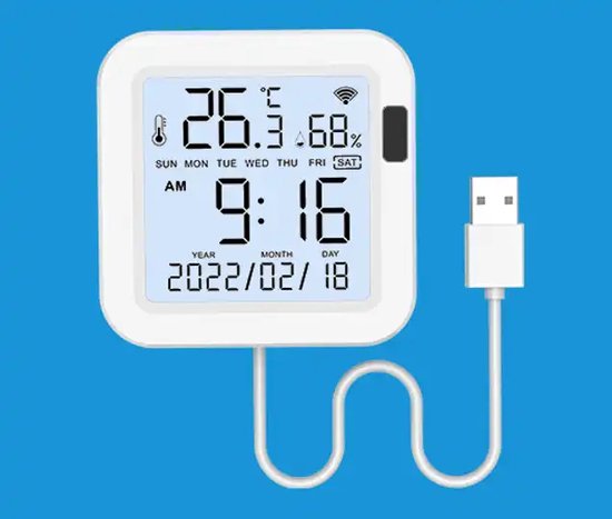Foto: Afintek smart life wifi thermometer hygrometer inclusief infraroodsensor datum tijd backlight sensor usb versie