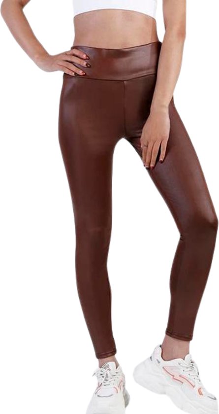 Thermolegging - Legging Dames Volwassenen - Winter Warm - Leather Leggings - Koffie - XL