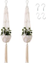 2 stuks 105 cm macramé plantenhanger katoen touw plantenhanger hangende bloempot beige bloempot plantenhouder bloemenhanger voor binnen buiten balkon muur boho decoratie