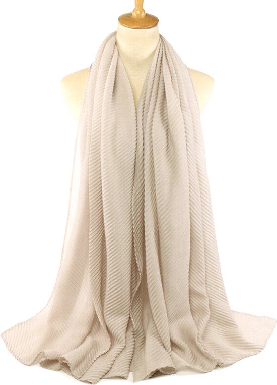 Ribbel / Crinkle Sjaal - Beige | Sjaal/Hijab/Hoofddoek | Polyester | 180 x 90 cm | Fashion Favorite