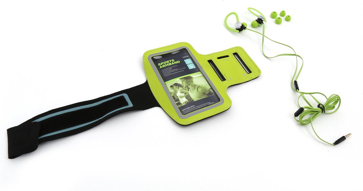 Platinet PM1070G Sportarmband en Sport Oordopjes Set - Met microfoon - Universeel - Groen