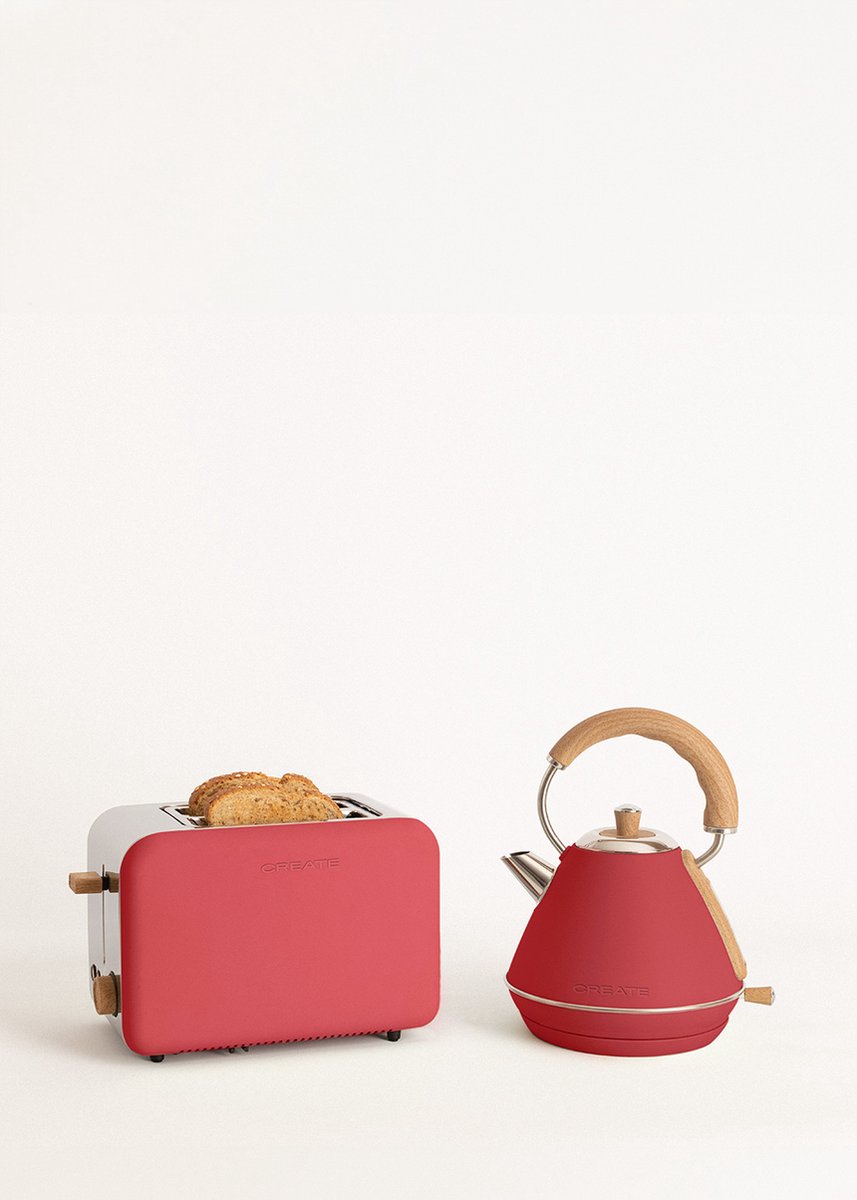 Create PACK TOAST RETRO Broodrooster + KETEL RETRO M Waterkoker 1L Rood
