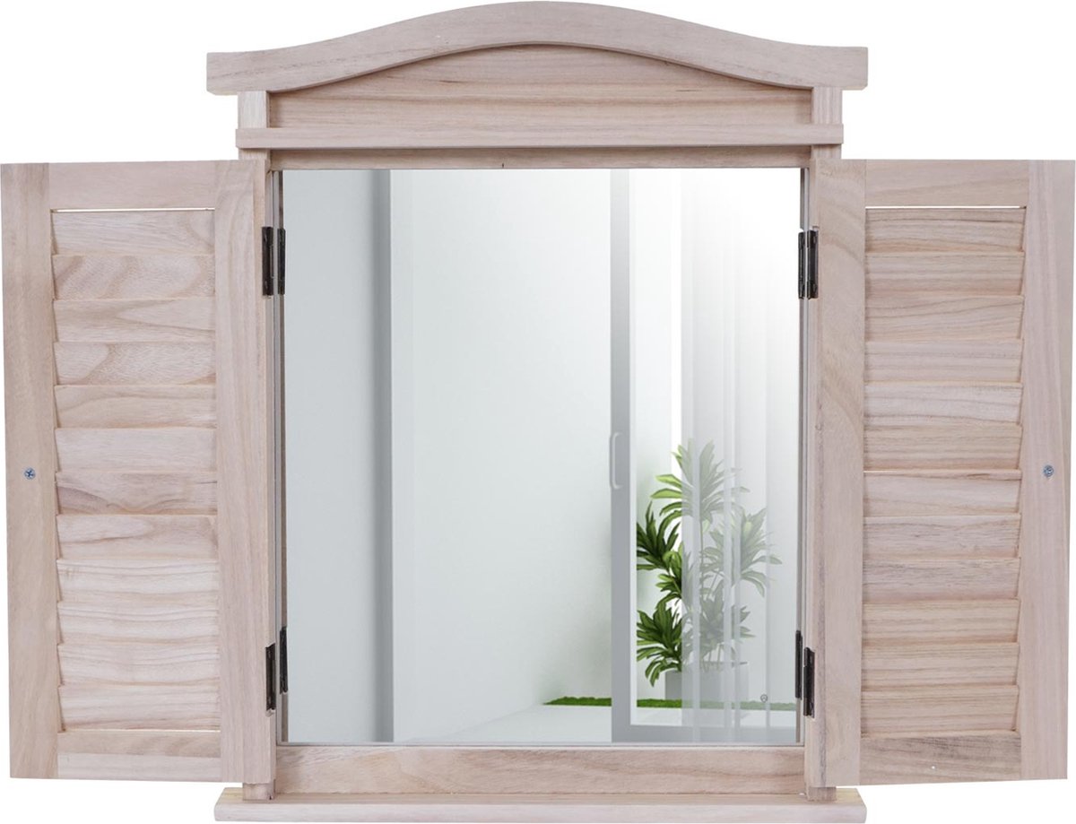 Cosmo Casa Wandspiegel spiegelraam met luiken 53x42x5 cm - Natuurlijk bruin