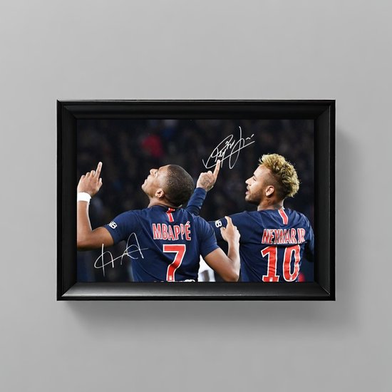 Mbappé et Neymar Art - Signature imprimée - 10 x 15 cm - Dans un cadre  Zwart Classique