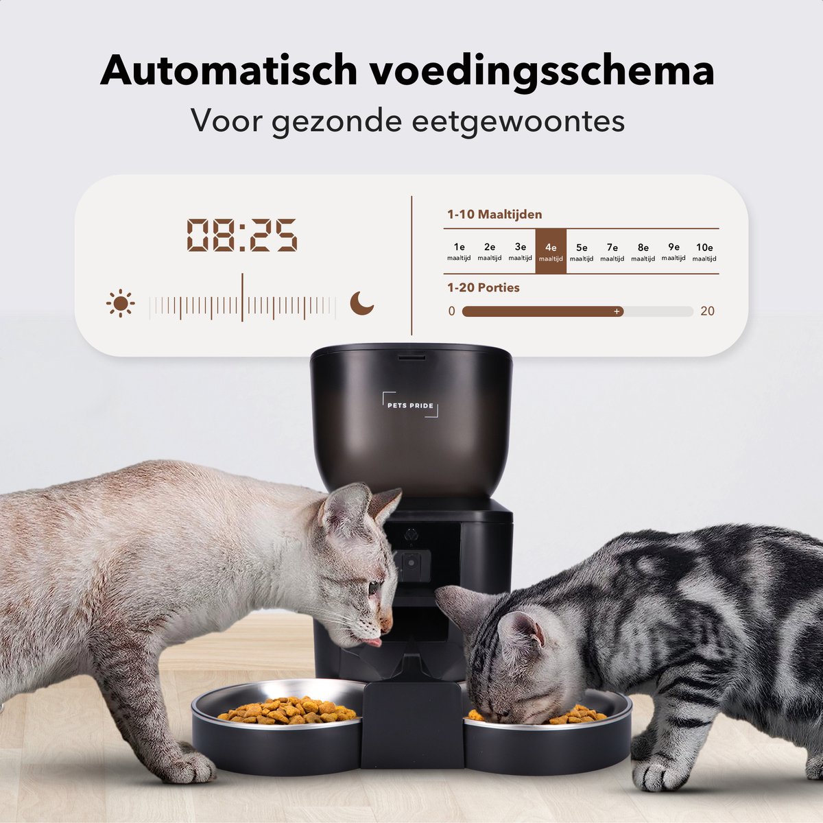 Pets Pride Automatische voerbak kat en hond - Voerautomaat - Dubbele voederbak met Full HD camera - Motion detection - Zwart - 5 GHz thumbnail 6