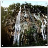 WallClassics - Tuinposter – Waterval Bij Plitcive Meren - Kroatië - 80x80 cm Foto op Tuinposter  (wanddecoratie voor buiten en binnen)