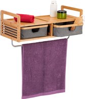 Support mural Relaxdays avec porte-serviettes - support de salle de bain - 2 compartiments - porte-serviettes - bambou