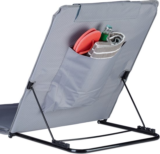 strandmat XXL - gepolsterd - 60x195 cm - met kussen - verstelbare rugleuning - incl. draagtas - grijs — afbeelding 4