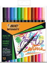 BIC Intensity Dual Tip Viltstiften en Penseelstiften - Diverse Kleuren - Doos van 12 stuks