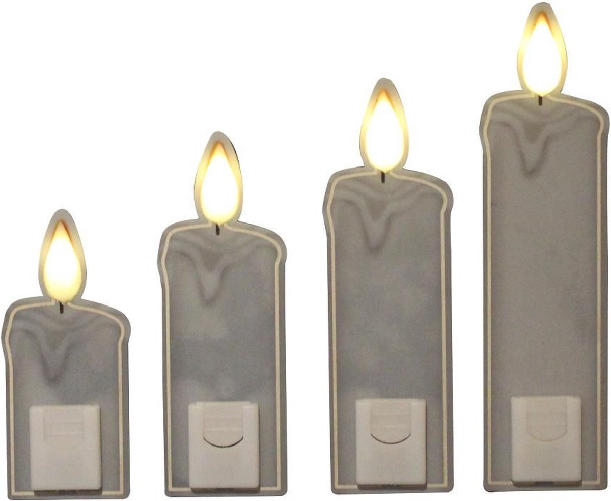 Set van 4x stuks kaarsen raamstickers met licht 27 cm