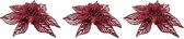 6x Kerstboomversiering op clip rode bloem 18 cm - kerstboom decoratie - rode kerstversieringen
