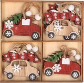 Kersthanger set van 8x houten auto hangers 6 x 5 cm - houten kerstboomversiering ornamenten