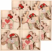 Kersthanger set van 16x houten rendieren hangers 5 x 6 cm - houten kerstboomversiering ornamenten