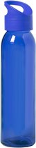 Glazen waterfles/drinkfles blauw transparant met schroefdop met handvat 470 ml - Sportfles - Bidon