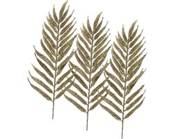 24x Gouden glitter bladeren/bladtakken kerstdecoratie 29 cm - Kerstboomversiering leaf/leaves