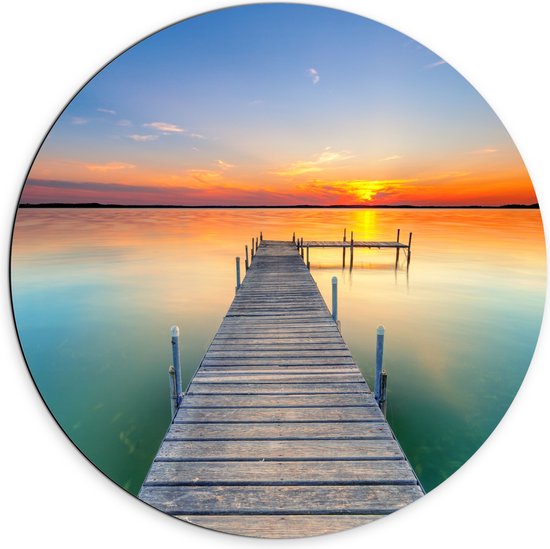 WallClassics - Dibond Wall Circle - Jetée dans l' Water au coucher du soleil - Photo 70x70 cm sur Aluminium Wall Circle (avec système d'accrochage)