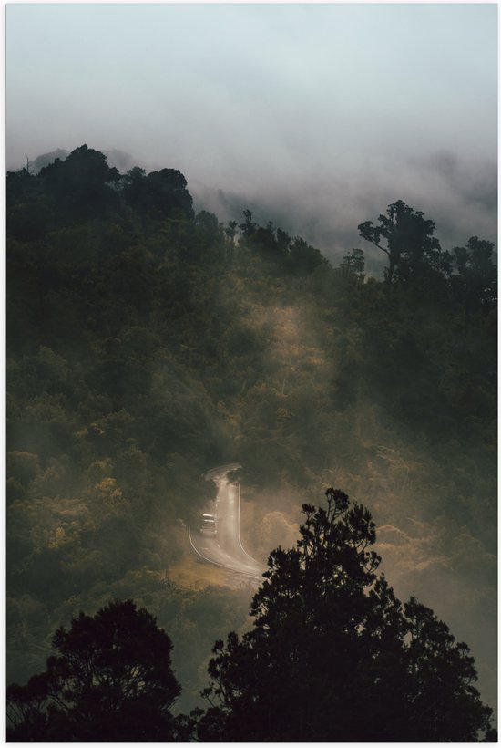 WallClassics - Poster brillant – Route entre les Montagnes - 70 x 105 cm Photo sur papier poster brillant