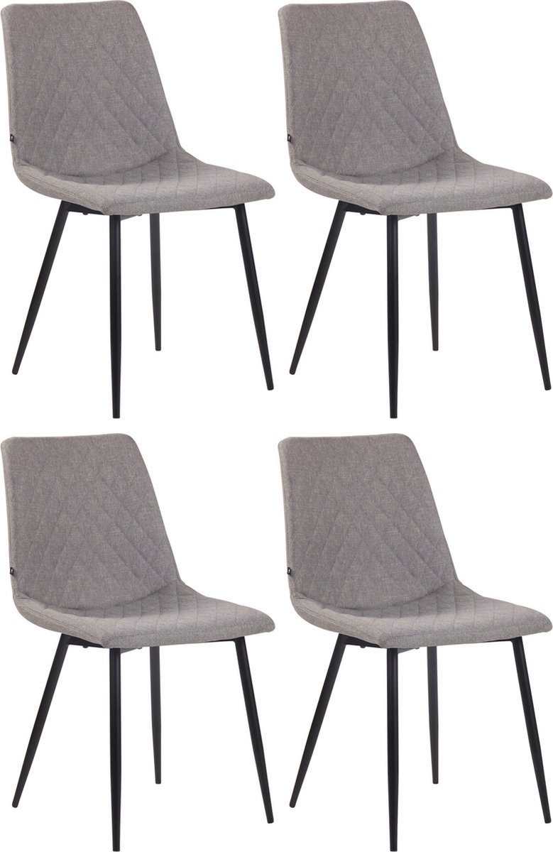 CLP Telde Set van 4 Eetkamerstoelen - Zonder armleuning - Metaal frame - Stof - grijs