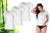Bamboo Elements - T Shirt Dames - Ronde Hals - 3 Stuks - Wit - XL - Bamboe Ondershirt - Anti Zweet Shirt - Ondershirt - Extra Lang - Dames shirts Korte Mouw