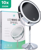 Personal Care Make Up Spiegel met LED Verlichting - 10x Vergroting – Scheerspiegel - 3 Lichtstanden - Oplaadbaar - Chroom
