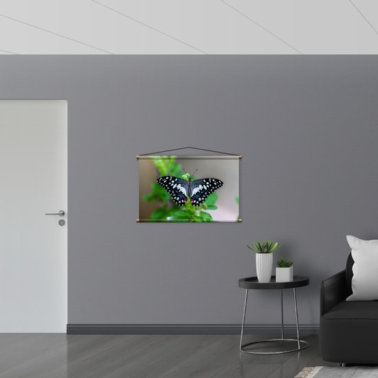 WallClassics - Affiche textile - Peau Zwart / Witte sur une branche - 90x60 cm Photo sur textile