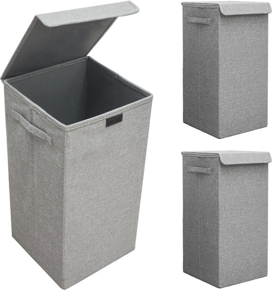 Set de 2 : Panier à Linge 50L avec Couvercle - Collecteur de Linge 30x30x60 avec Cadre en Bois