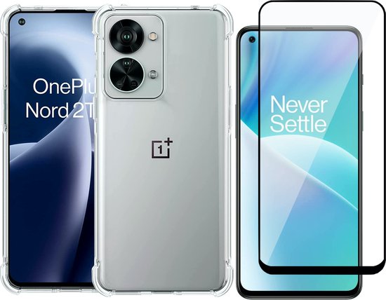Hoesje geschikt voor OnePlus Nord 2T - Anti Shock Proof Siliconen Back Cover Case Hoes Transparant - Full Tempered Glass Screenprotector