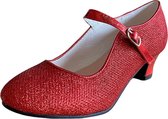 Spaanse schoenen rood glitter maat 32 (binnenmaat 21 cm) bij prinsessenjurk - verkleedschoenen - verkleedkleding Spaans -