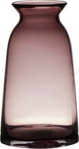 Transparante home-basics paars/roze vaas/vazen van glas 23.5 x 12.5 cm - Bloemen/takken/boeketten vaas voor binnen gebruik