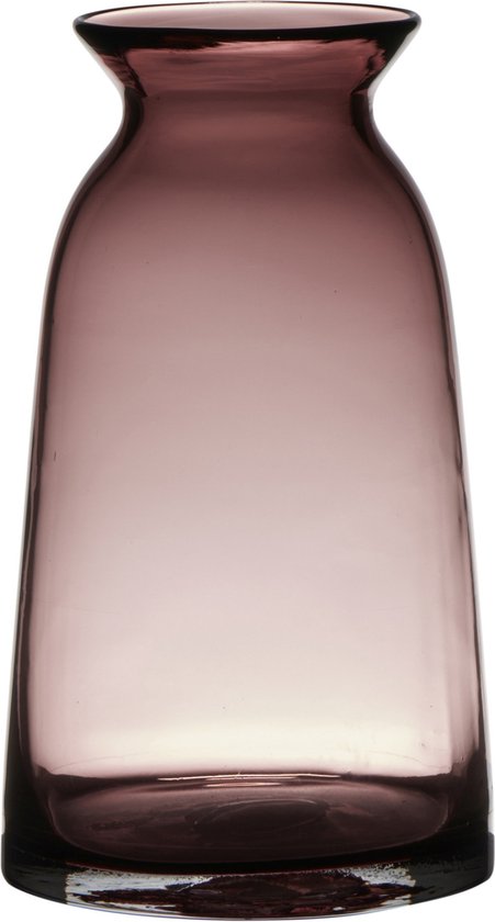 Transparante home-basics paars/roze vaas/vazen van glas 23.5 x 12.5 cm - Bloemen/takken/boeketten vaas voor binnen gebruik