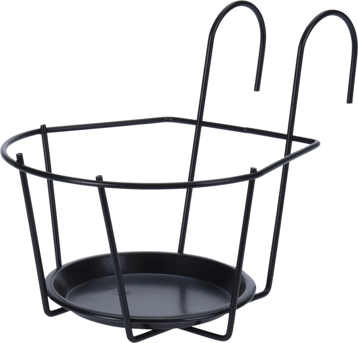 Balkon bloempothouder - bloembak met ophanging - zwart metaal - 17 cm - rond - Balkonbakken
