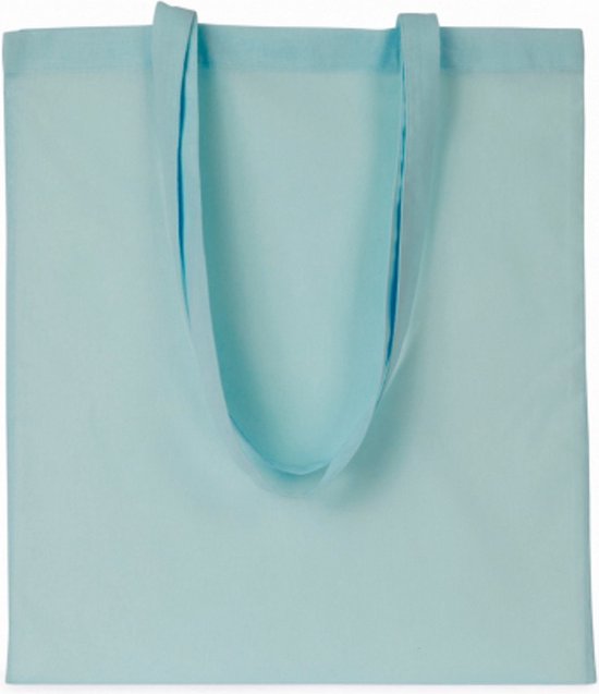 2x stuks basic katoenen schoudertasje in het lichtblauw 38 x 42 cm met lange hengsels - Boodschappentassen - Goodie bags