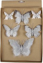 12x stuks Decoratie vlinders op clip grijs 5, 8, 12 cm - vlindertjes decoraties - Kerstboomversiering / woondecoratie / knutsel/hobby