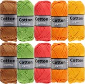 Paquet de fil de coton Cotton huit couleurs printanières - 10 pelotes - vert marron orange